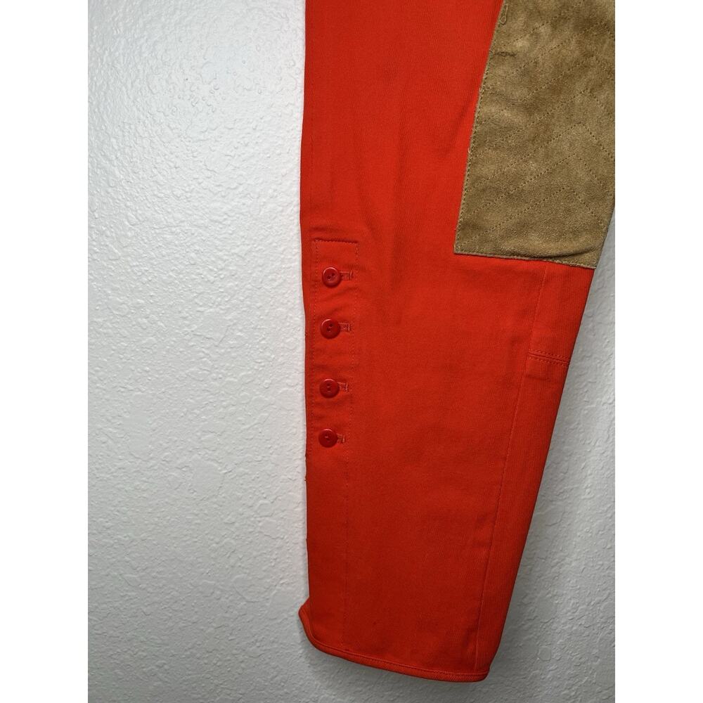 Ralph Lauren Vibrant Red Straight-Leg Riding Pants with Tan Suede Knee Patches - Picture 2 of 4